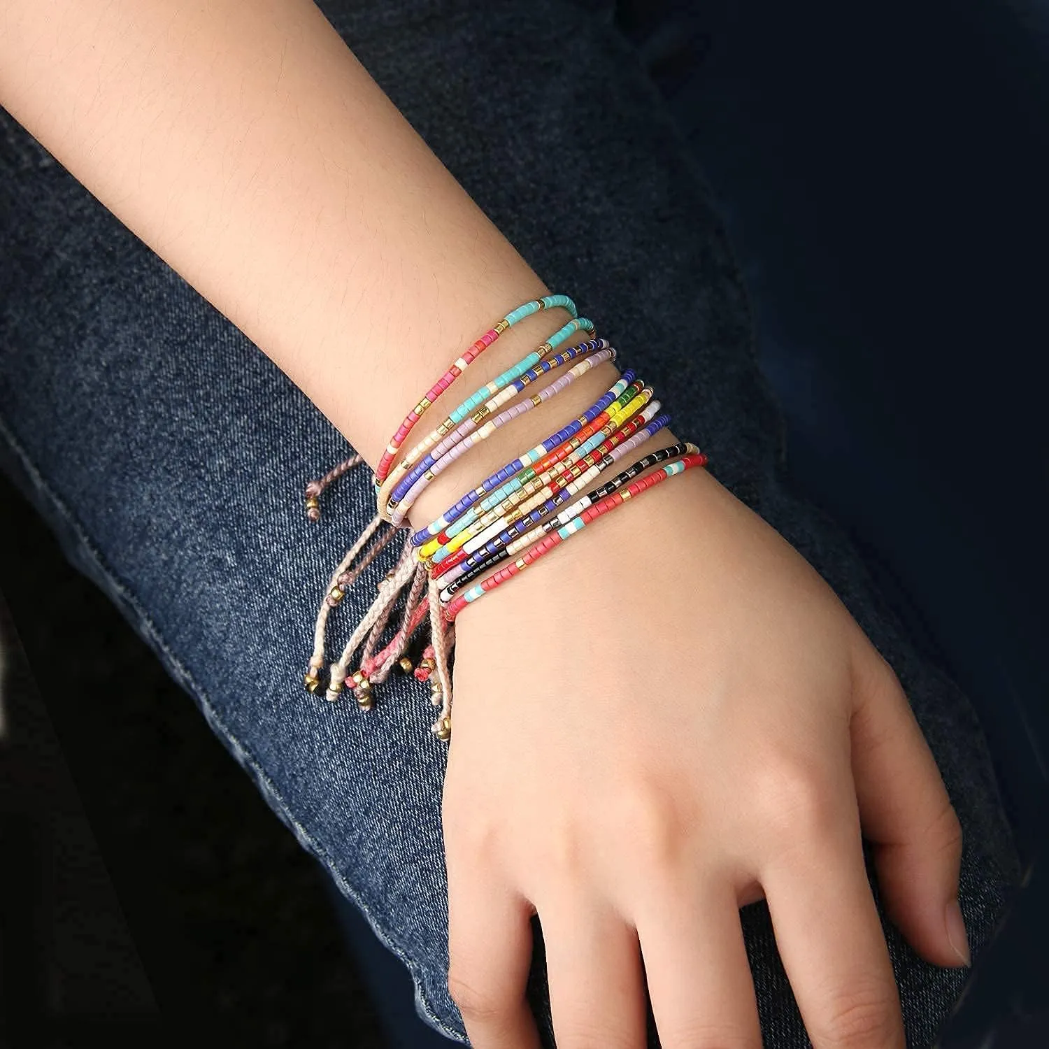 KELITCH Boho-color Crystal Shell Beaded Friendship Bracelets Handmade Strand Bracelet Bangles Jewelry For Summer