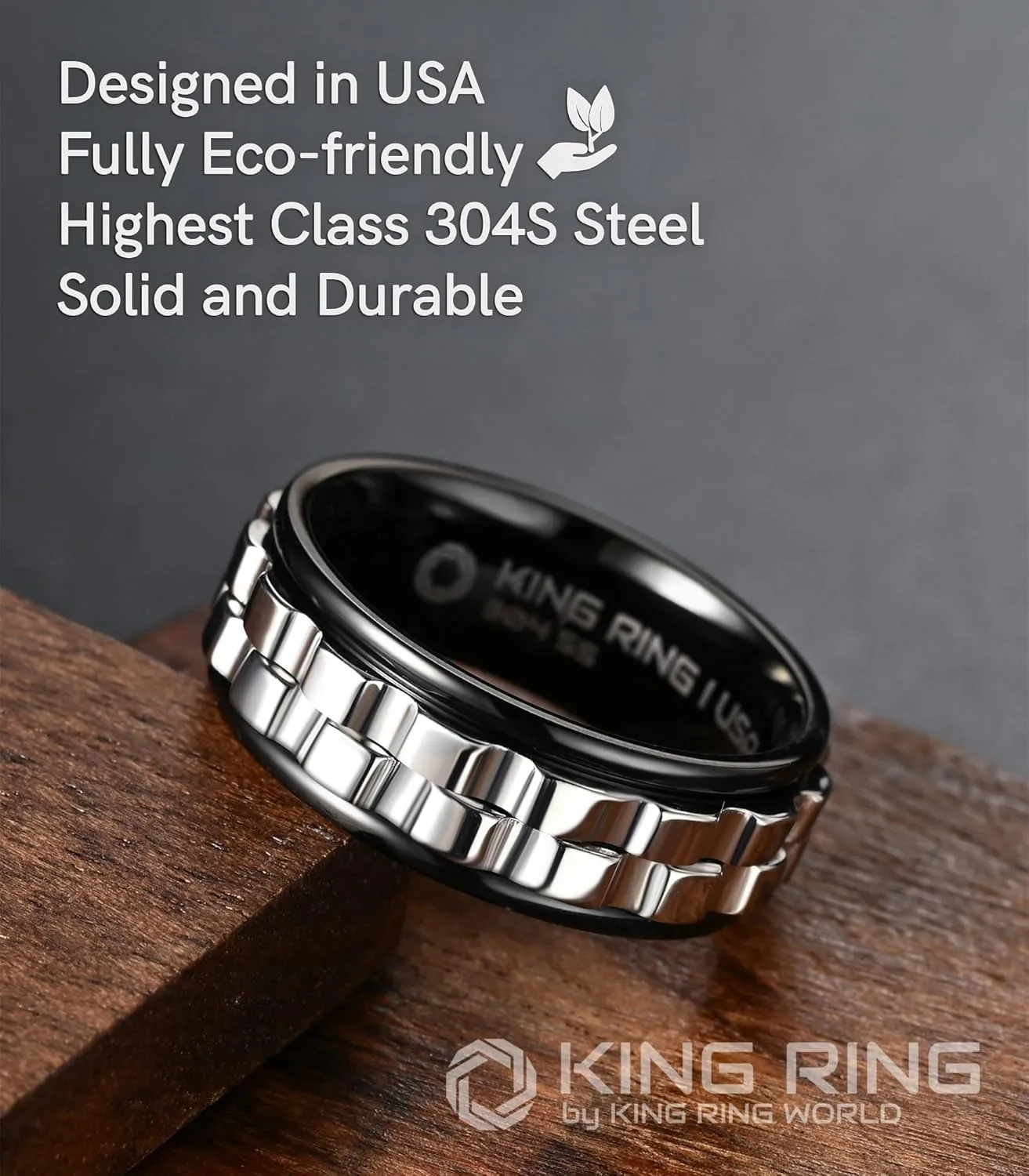 King Ring 8mm Wide Gear Spinner Rings  Ultra Polished Heavy Fidget Rings for Men & Women  Designed in USA