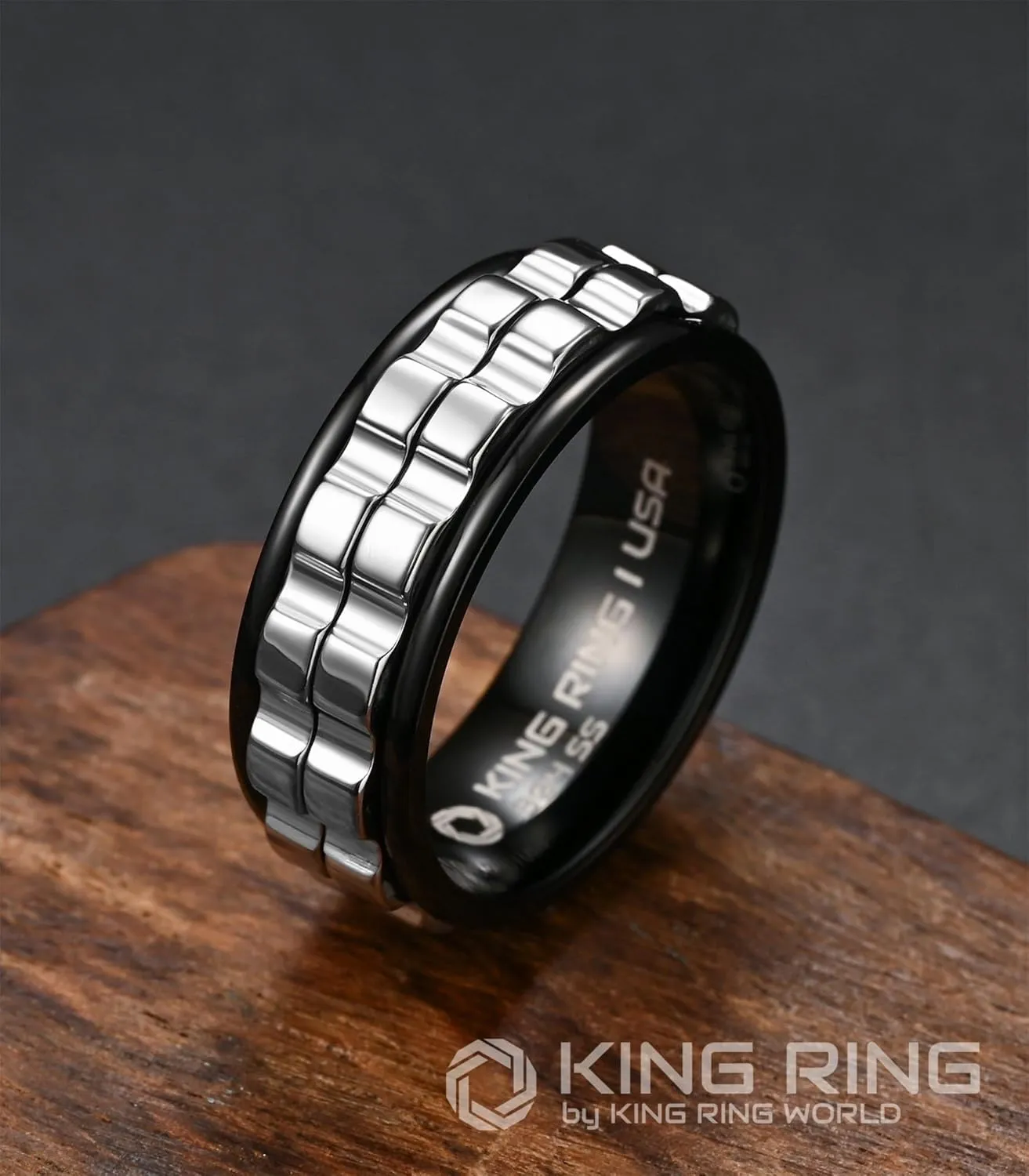 King Ring 8mm Wide Gear Spinner Rings  Ultra Polished Heavy Fidget Rings for Men & Women  Designed in USA
