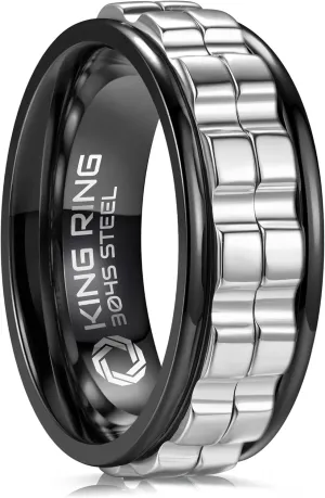 King Ring 8mm Wide Gear Spinner Rings  Ultra Polished Heavy Fidget Rings for Men & Women  Designed in USA