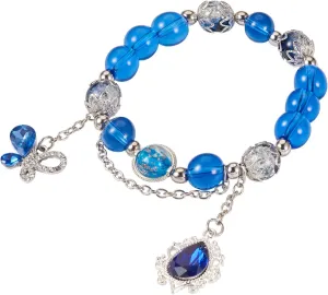 KISSITTY Handmade Stretch Bracelets Crystal Glass Beaded Bracelets with Blue Glow in The Dark Crackle Lampwork Beads Alloy Rhinestone Butterfly Teardrop Pendants for Women Jewelry Gifts