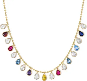 KissYan Colorful Charm Necklace for Women, 14K Gold Plated Beaded Choker Rainbow Cubic Zirconia Necklaces Dainty Summer Jewelry Gift