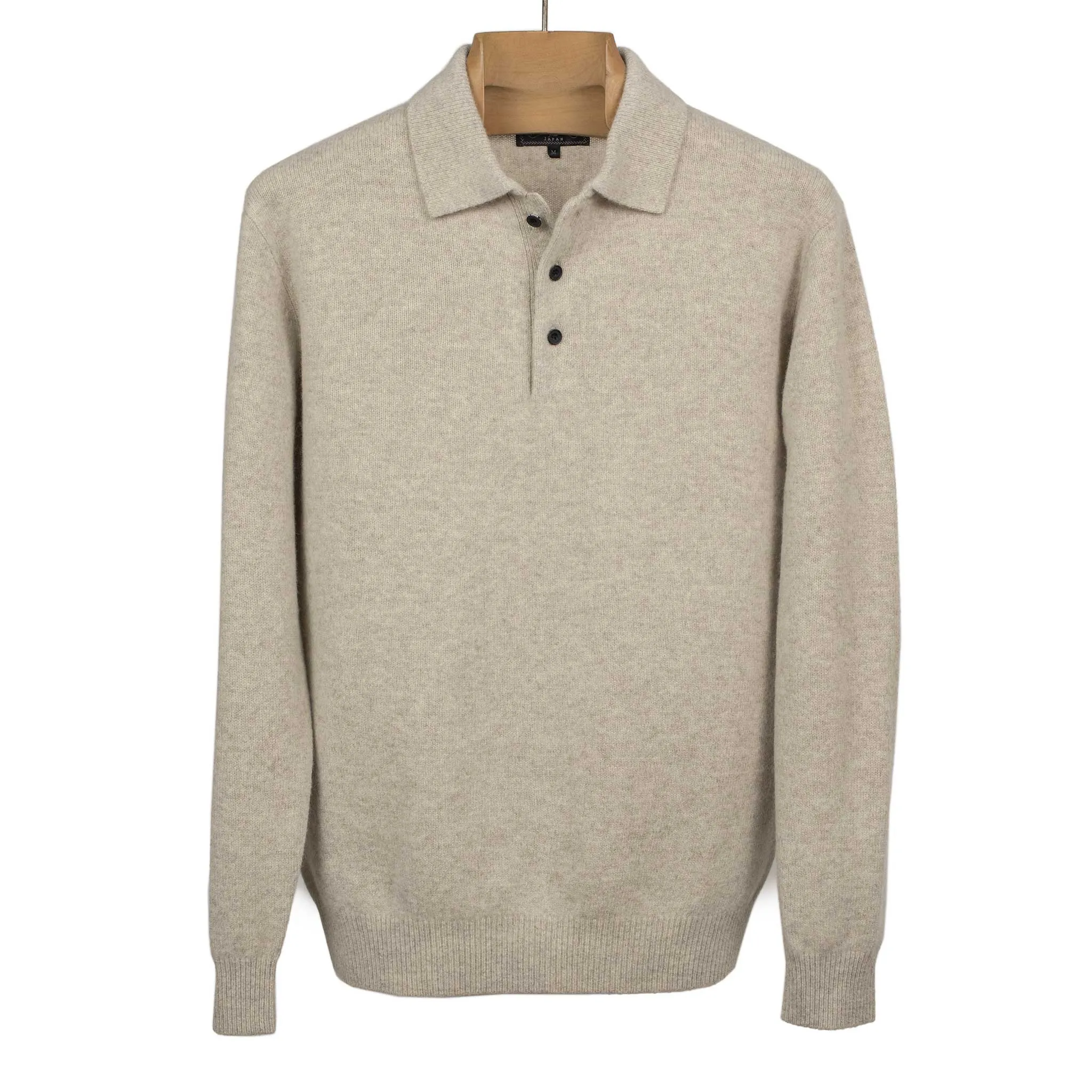 Knit polo in beige wool