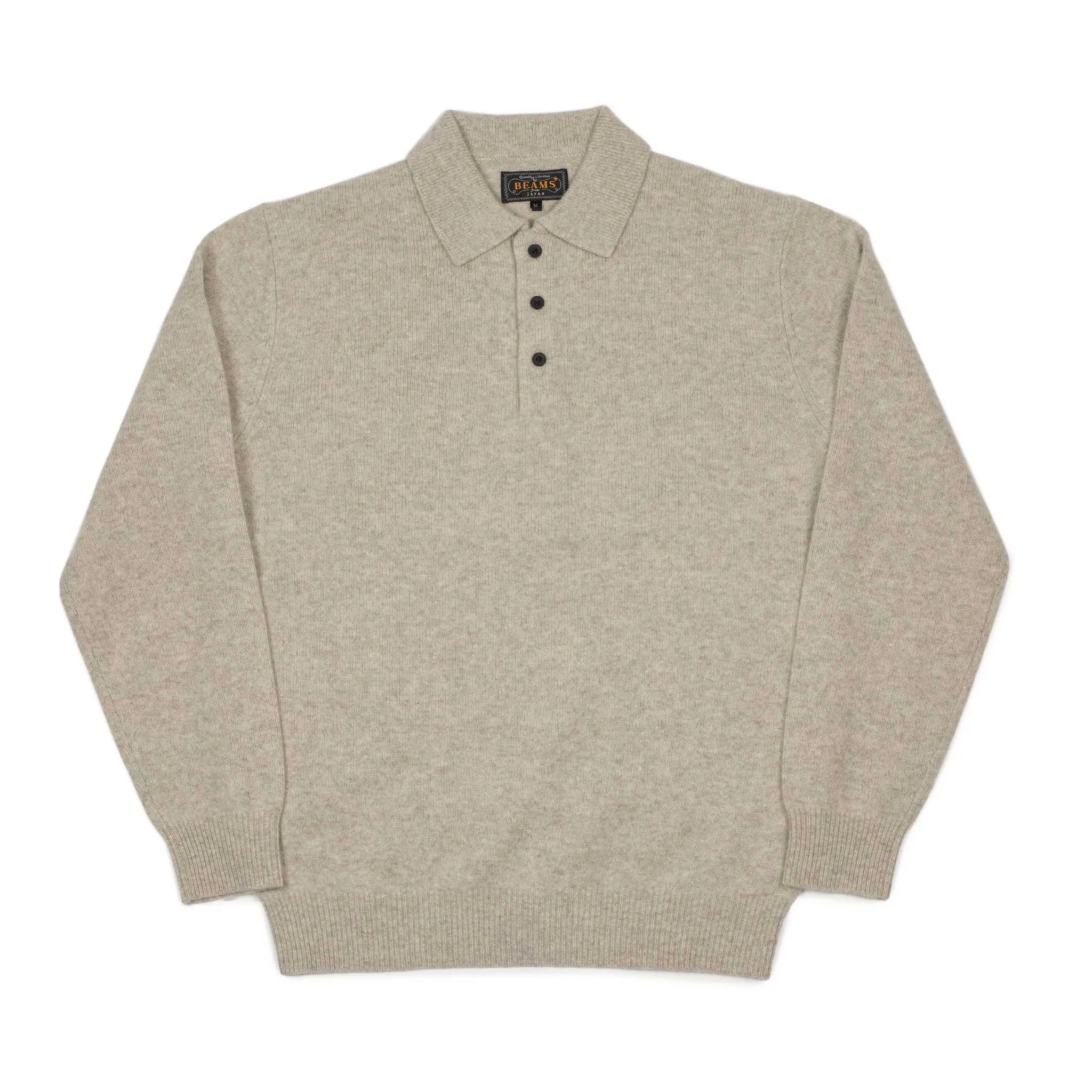 Knit polo in beige wool