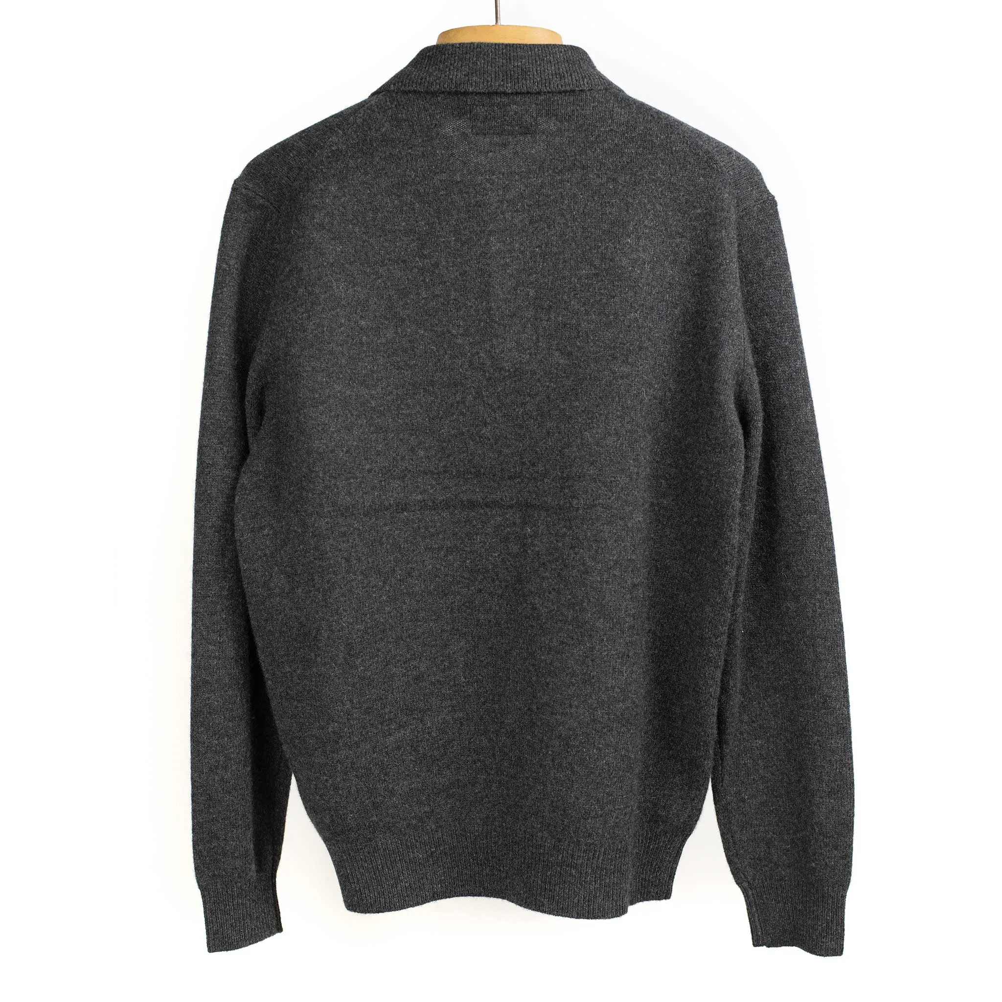 Knit polo in charcoal grey wool