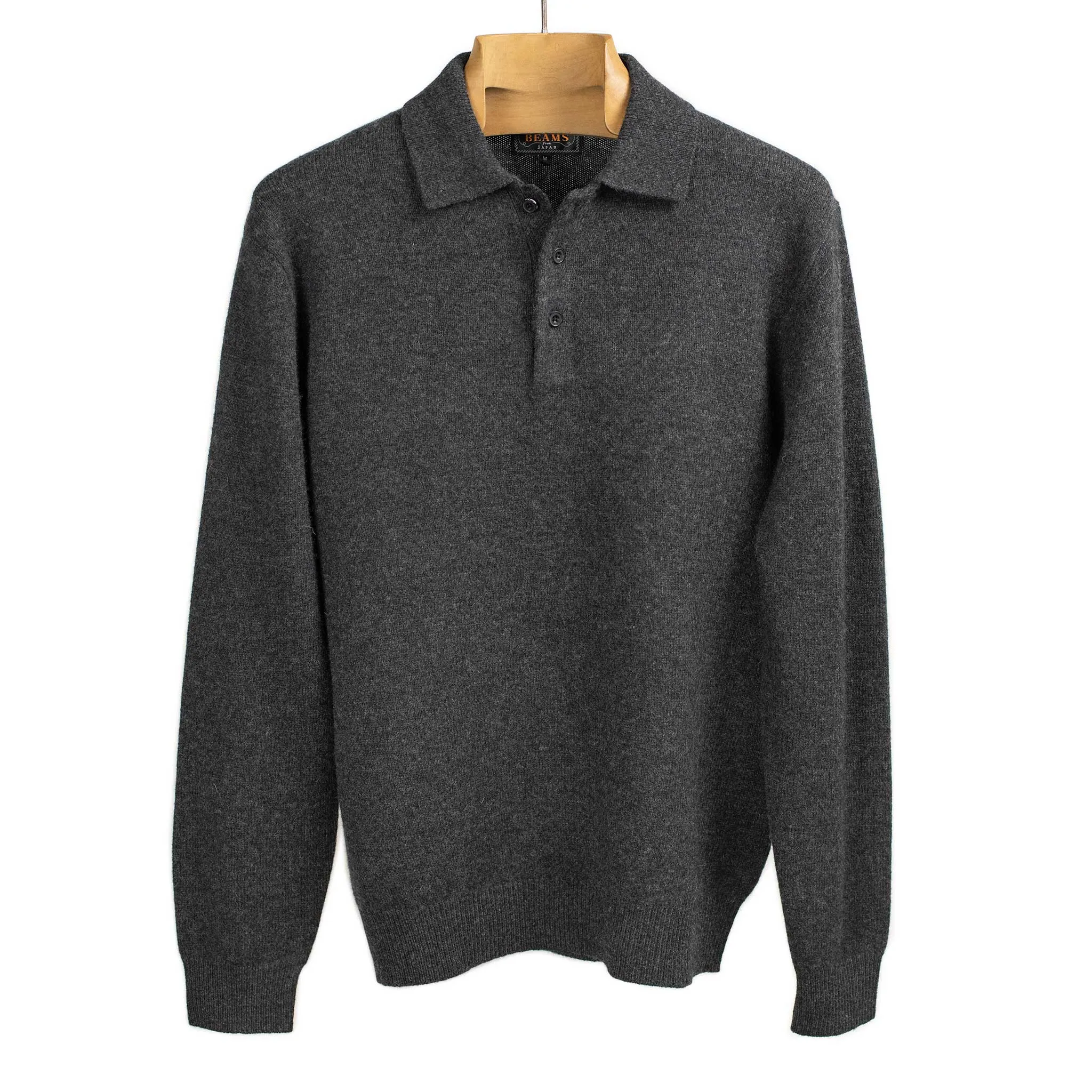 Knit polo in charcoal grey wool