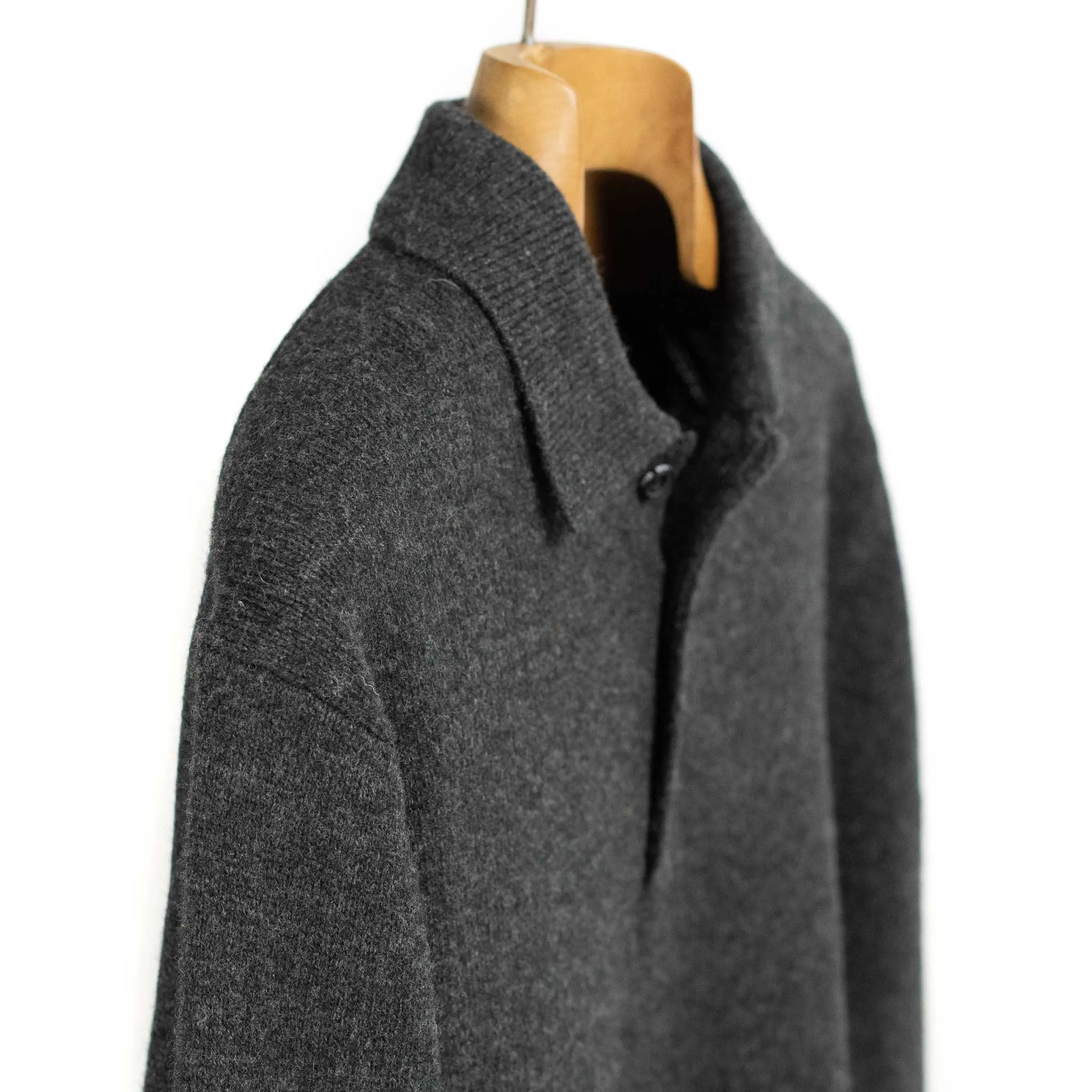 Knit polo in charcoal grey wool