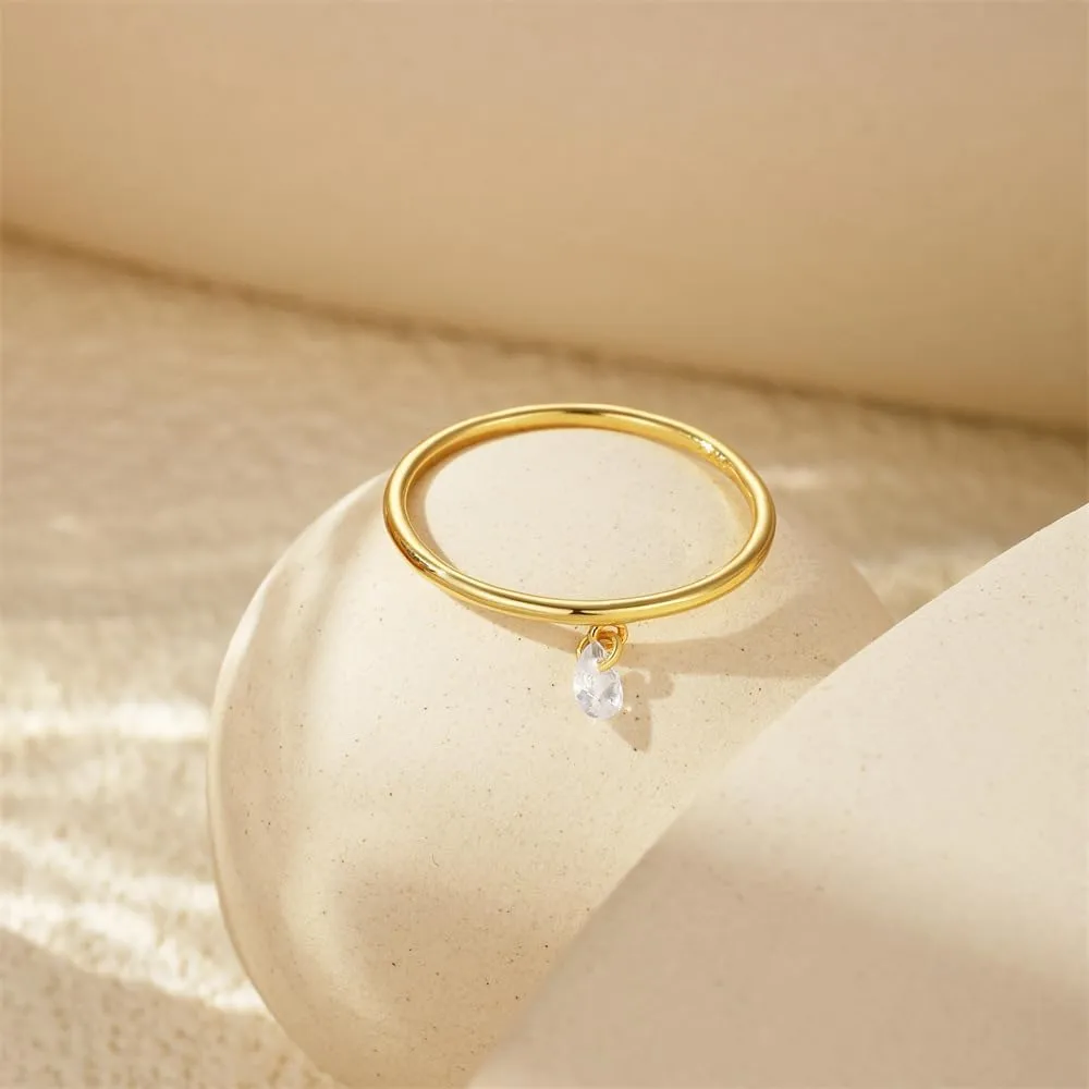 Kokoma Dangle Charm Sterling Silver Ring for Women Thin Stackable Ring High Polish Plain Finger Band Statement Ring Minimalist Jewelry