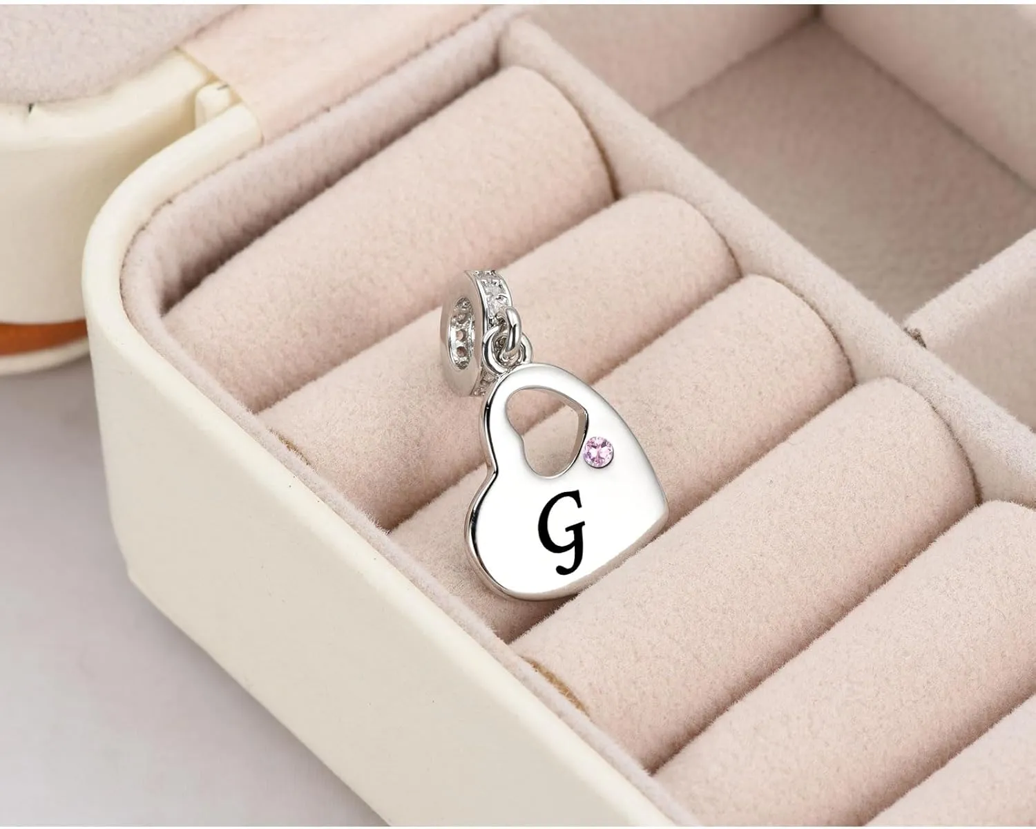 KunBead Initial A-Z Letter Pink Heart Alphabet Birthday Dangle Love Charms Compatible with Pandora Charm Bracelet for Auntie Friend Sister Mom Daughter Nana Granddaughter Wife