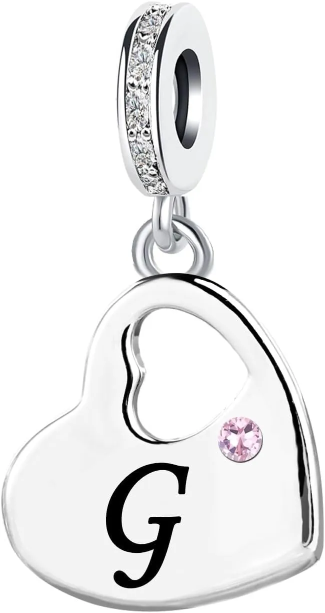 KunBead Initial A-Z Letter Pink Heart Alphabet Birthday Dangle Love Charms Compatible with Pandora Charm Bracelet for Auntie Friend Sister Mom Daughter Nana Granddaughter Wife