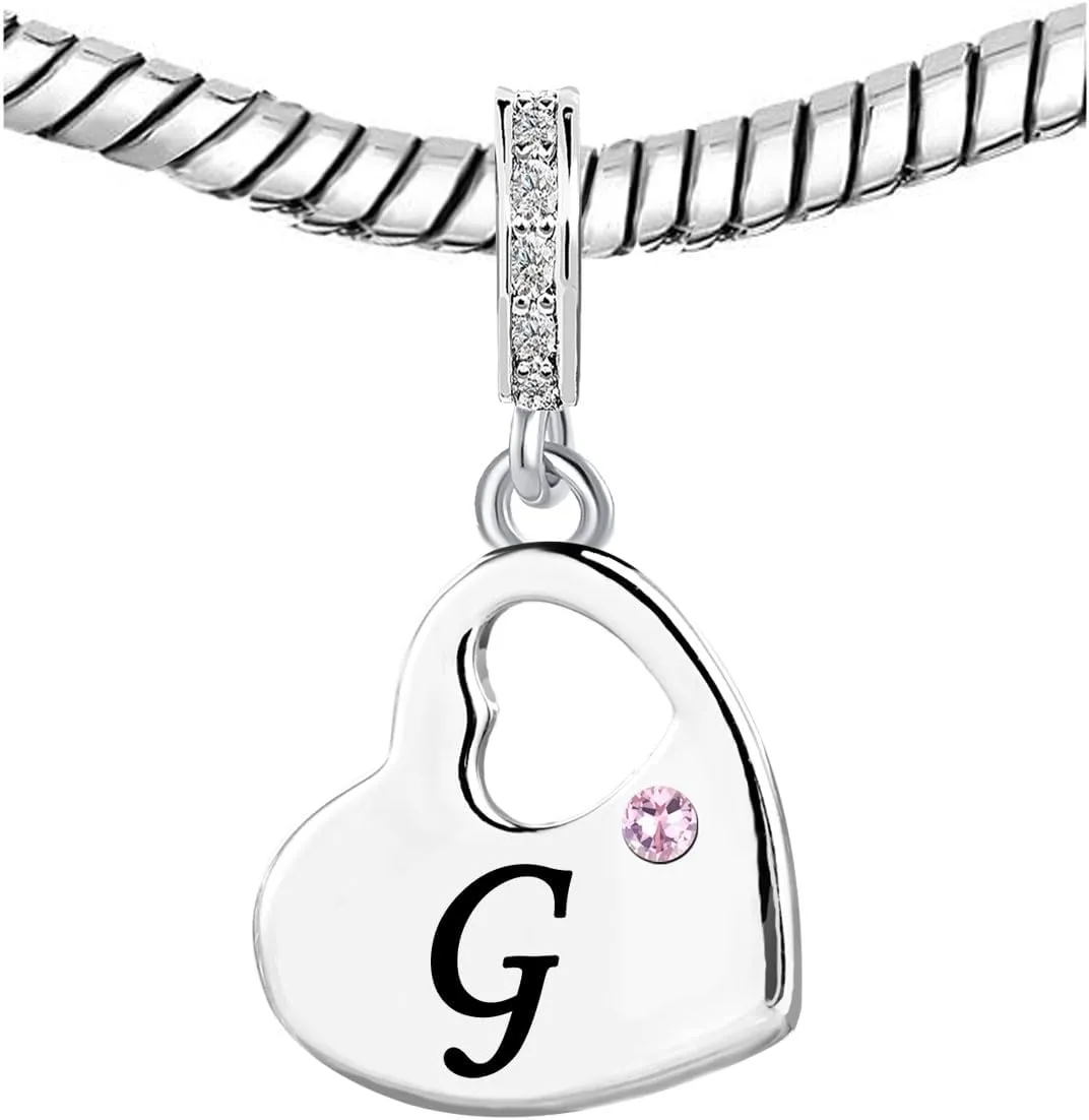 KunBead Initial A-Z Letter Pink Heart Alphabet Birthday Dangle Love Charms Compatible with Pandora Charm Bracelet for Auntie Friend Sister Mom Daughter Nana Granddaughter Wife