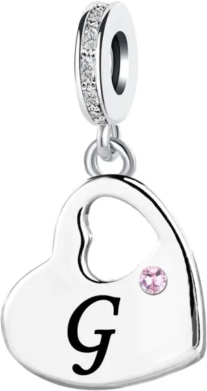 KunBead Initial A-Z Letter Pink Heart Alphabet Birthday Dangle Love Charms Compatible with Pandora Charm Bracelet for Auntie Friend Sister Mom Daughter Nana Granddaughter Wife