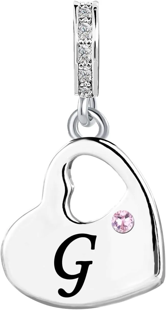 KunBead Initial A-Z Letter Pink Heart Alphabet Birthday Dangle Love Charms Compatible with Pandora Charm Bracelet for Auntie Friend Sister Mom Daughter Nana Granddaughter Wife