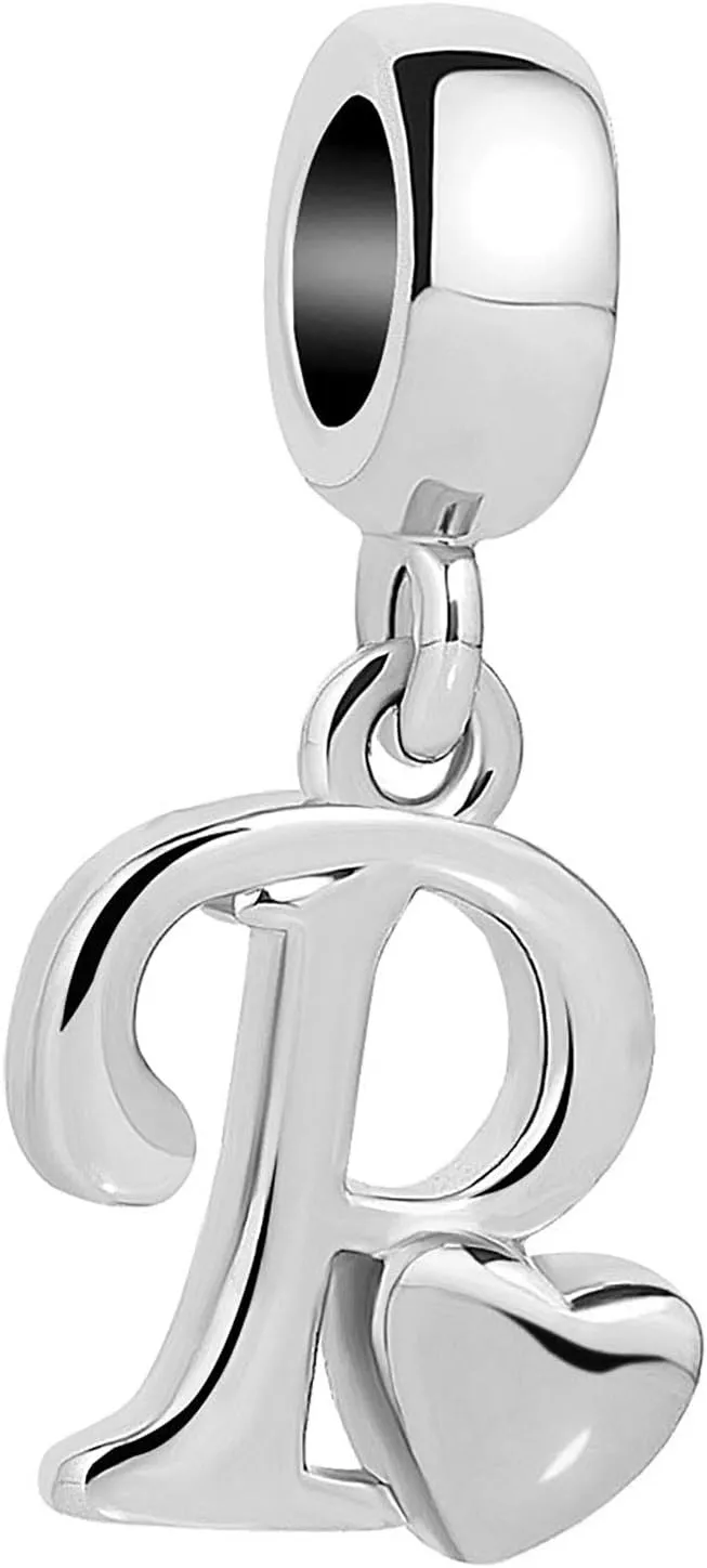 KunBead Initials A-Z Letter Alphabet Love Heart Birthday Dangle Charm Compatible with Pandora Bracelet for Mom Daughter Sister Auntie Grandma Friend Granddaughter