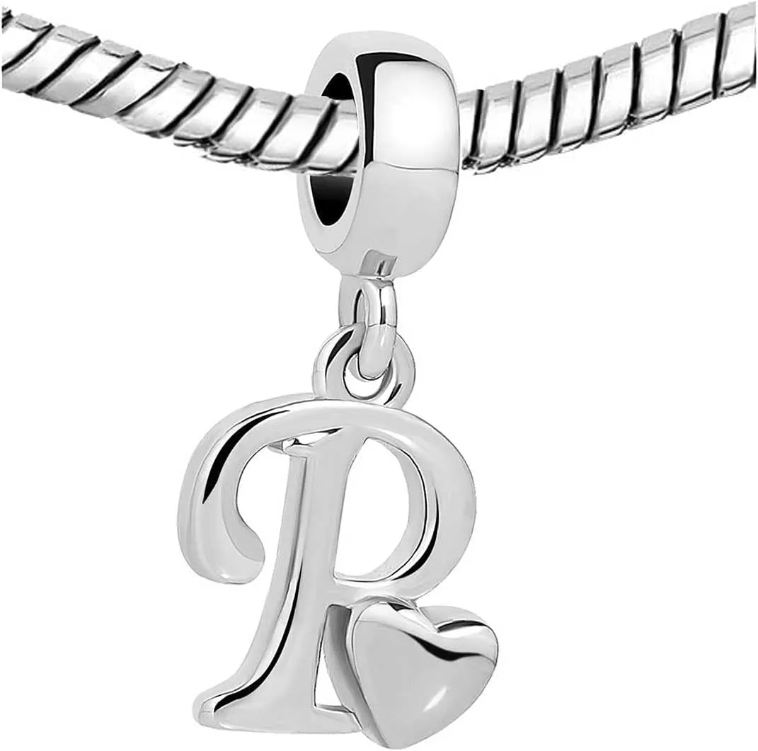 KunBead Initials A-Z Letter Alphabet Love Heart Birthday Dangle Charm Compatible with Pandora Bracelet for Mom Daughter Sister Auntie Grandma Friend Granddaughter