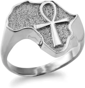 LA BLINGZ Sterling Silver Egyptian Ankh Africa Ring