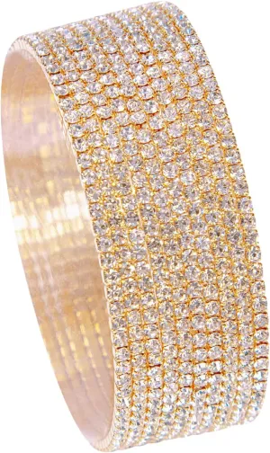 Laluna Sparkling Crystal Stackable Stretch Rhinestone Bracelets for Women, Black and gold/pink/silver/rose gold rhinestone bracelet
