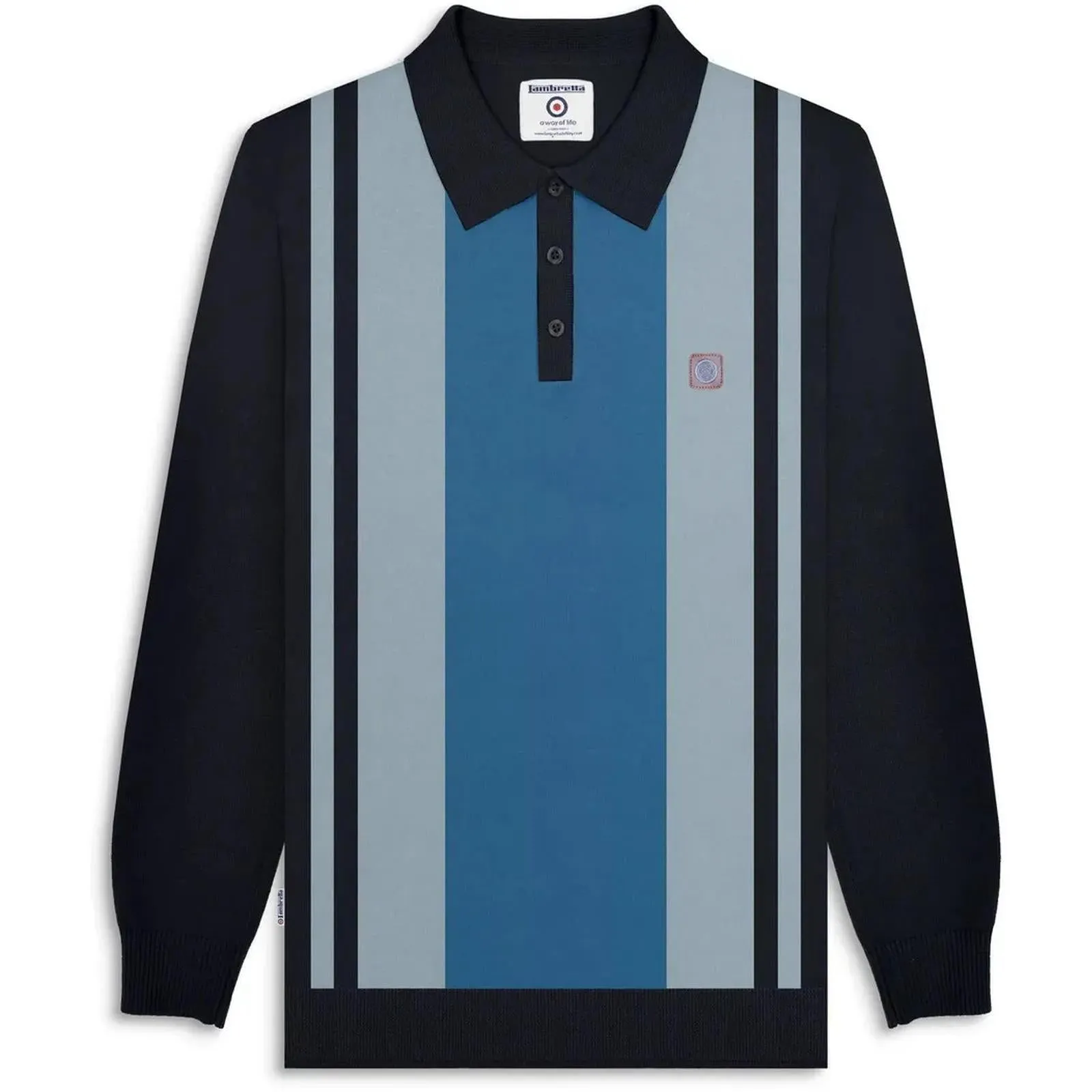 Lambretta Mens Vintage Panel Polo Shirt Collar Button