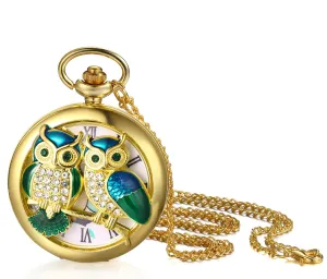 Lancardo Gold Tone Pocket Watch: Vintage Owl Quartz Men Women Pocket Watch with Chain Halloween Christmas Valentines Day