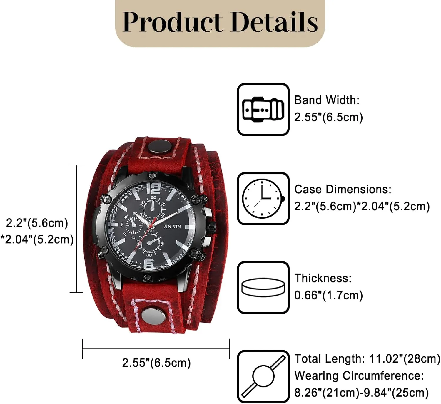 Lancardo Men Steampunk Leather Watch: Black Dial Multi-Layer Leather Strap Wide Cuff Analog Quartz Watch Three-Eye Decorative Valentines Day