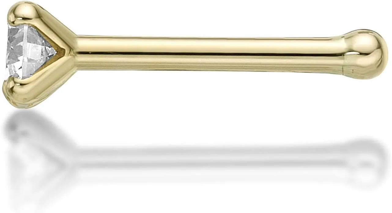 Lavari Jewelers 20 Gauge 0.01 to 0.07 Carat Lab Grown Diamond Straight Bone Nose Stud for Women - 14k Gold 1.3 to 2.7mm (D-E, VVS1-VVS2 to I2-I3, cttw) Nose Ring - Unisex Nostril Piercing Jewelry