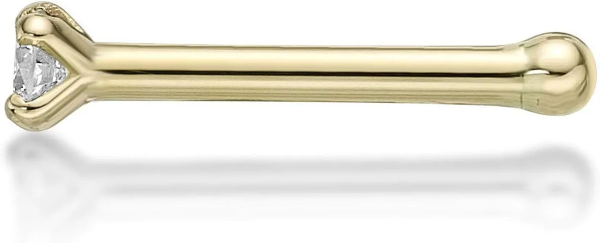 Lavari Jewelers 20 Gauge 0.01 to 0.07 Carat Lab Grown Diamond Straight Bone Nose Stud for Women - 14k Gold 1.3 to 2.7mm (D-E, VVS1-VVS2 to I2-I3, cttw) Nose Ring - Unisex Nostril Piercing Jewelry