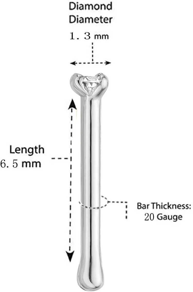 Lavari Jewelers 20 Gauge 0.01 to 0.07 Carat Lab Grown Diamond Straight Bone Nose Stud for Women - 14k Gold 1.3 to 2.7mm (D-E, VVS1-VVS2 to I2-I3, cttw) Nose Ring - Unisex Nostril Piercing Jewelry