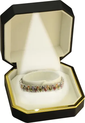 LED Black Bangle Box for Engagement, WeddingLuxury Octagonal Design with Gold Trim LED Bangle Bracelet Watch Jewelry Gift Holder Box with Light for Men for Women