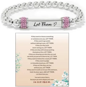 Let Them Dainty Diamond Beaded Stretch Bracelet,Self Worth Motivational Stainless Steel Engraving Bracelets Crystal Energy Chain Bracelet Friendship Bracelets Jewelry for Best Friend Women Men