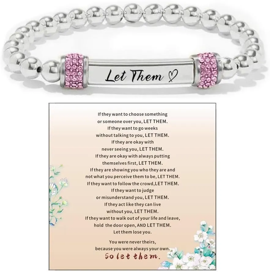 Let Them Dainty Diamond Beaded Stretch Bracelet,Self Worth Motivational Stainless Steel Engraving Bracelets Crystal Energy Chain Bracelet Friendship Bracelets Jewelry for Best Friend Women Men