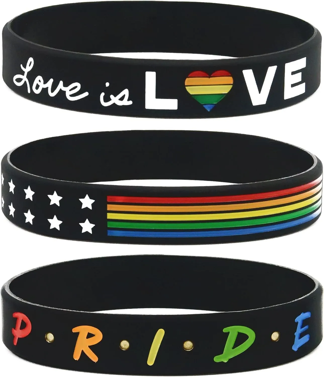 LGBTQ  Pride Bracelets (6-pack) - Love is Love, Rainbow Pride Flag, and Pride Friendship Band - Silicone Rubber Wrist Bands for LGBT Ally Gifts, Lesbian, Bisexual and Gay Pride Jewelry Apparel for All Genders Men and Women