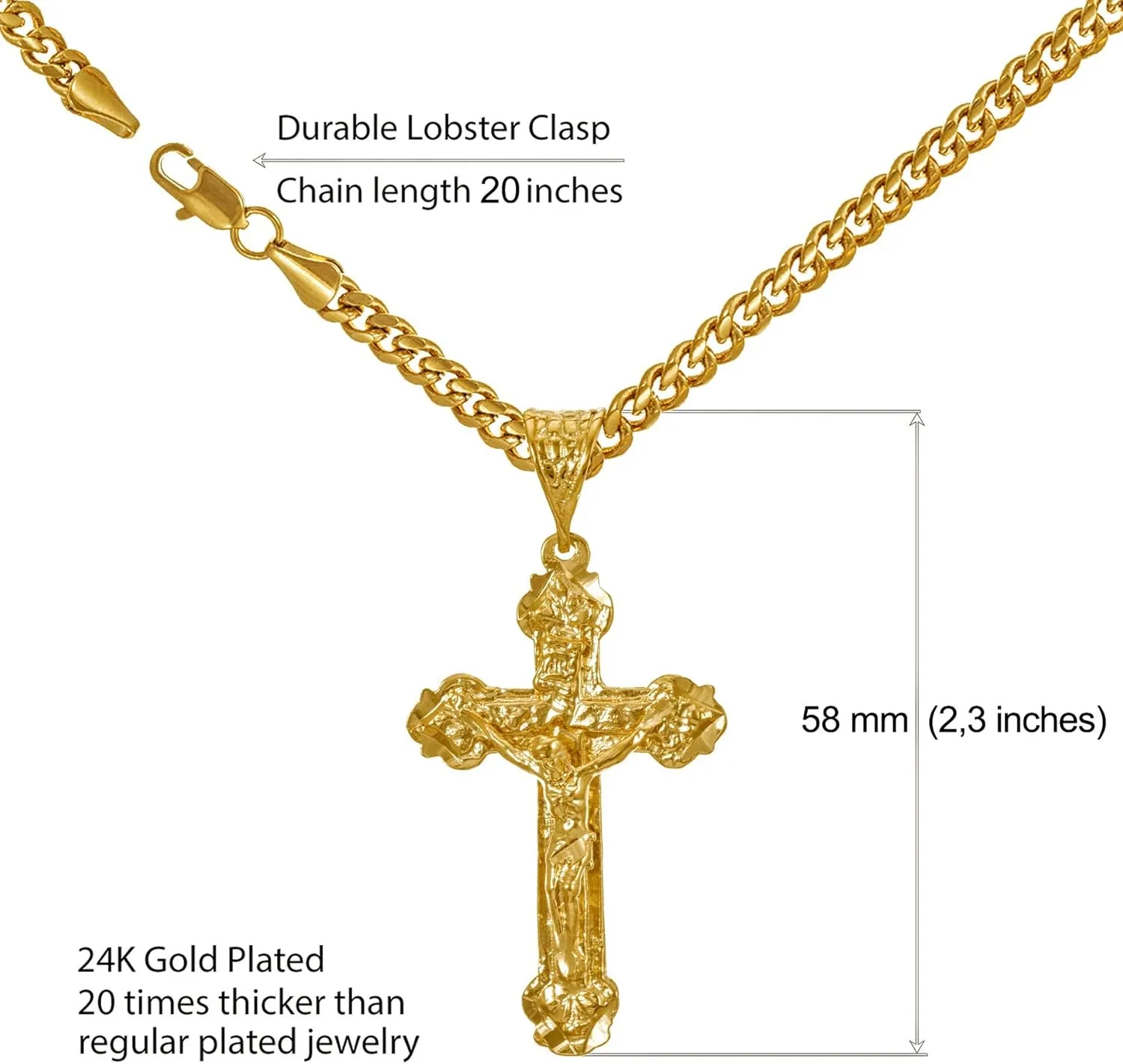 LIFETIME JEWELRY Crucifix Cross Necklaces for Women & Men 24k Real Gold Plated