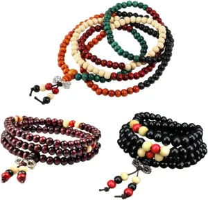 LIFKOME Prayer Beads Bracelet Set 3pcs 8mm Natural Wood Charm Elastic String Handmade Random Style