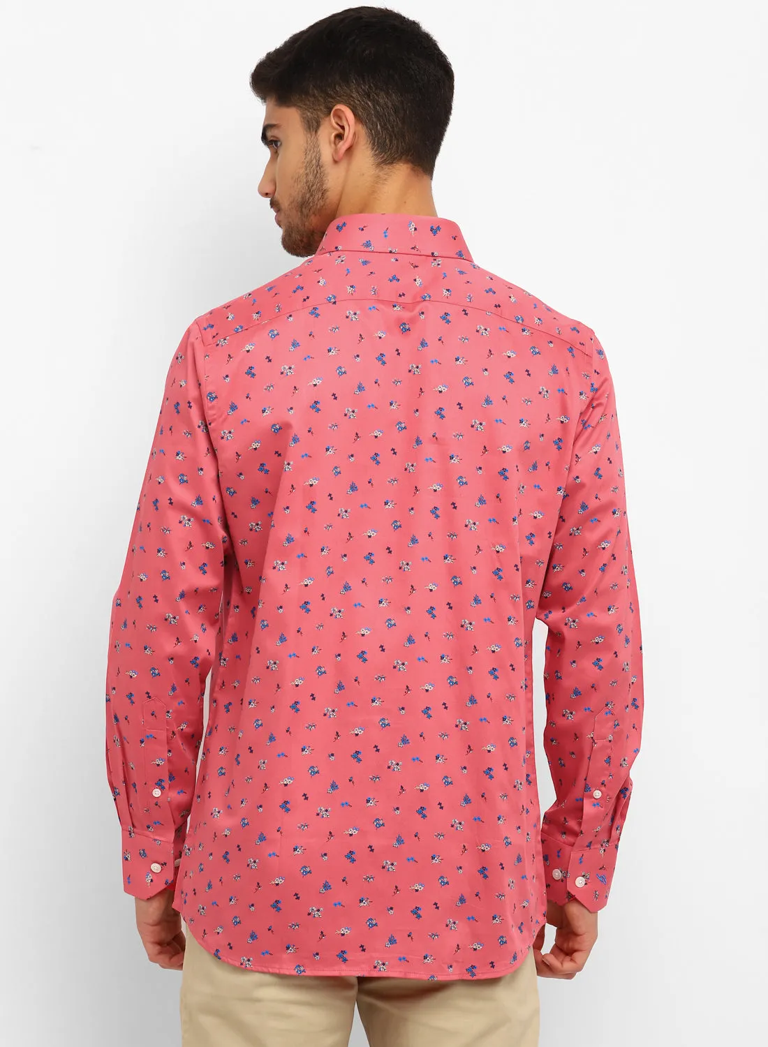 Light Red Cotton Printed Full Sleeve Shirt