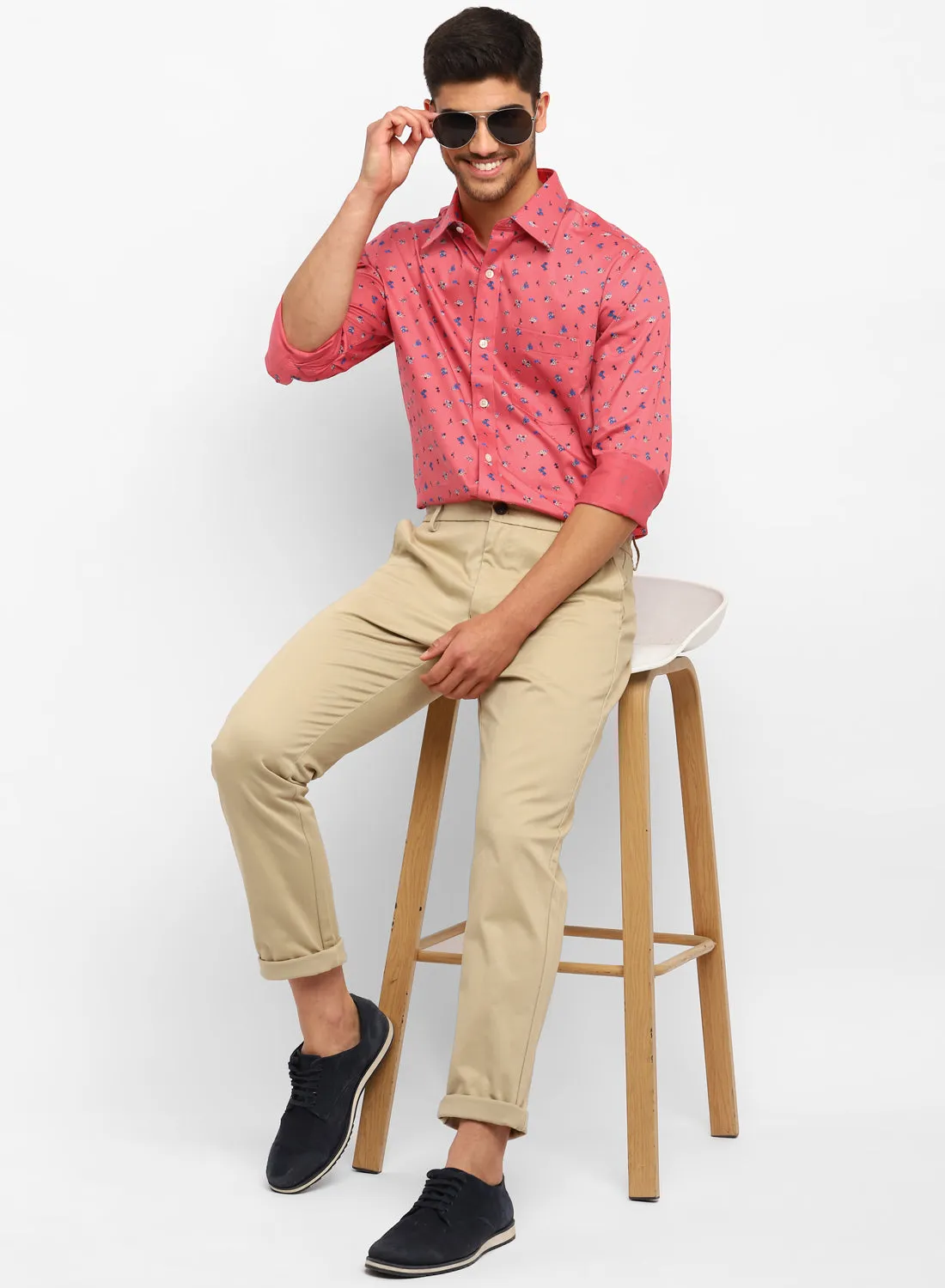 Light Red Cotton Printed Full Sleeve Shirt