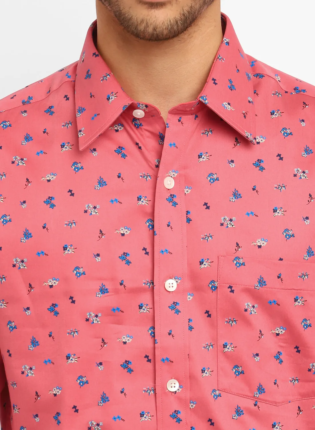 Light Red Cotton Printed Full Sleeve Shirt