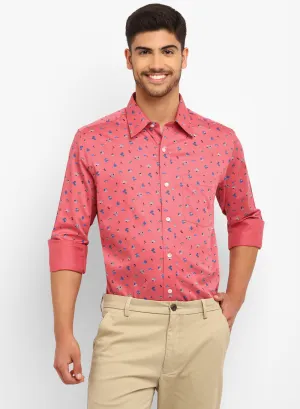 Light Red Cotton Printed Full Sleeve Shirt