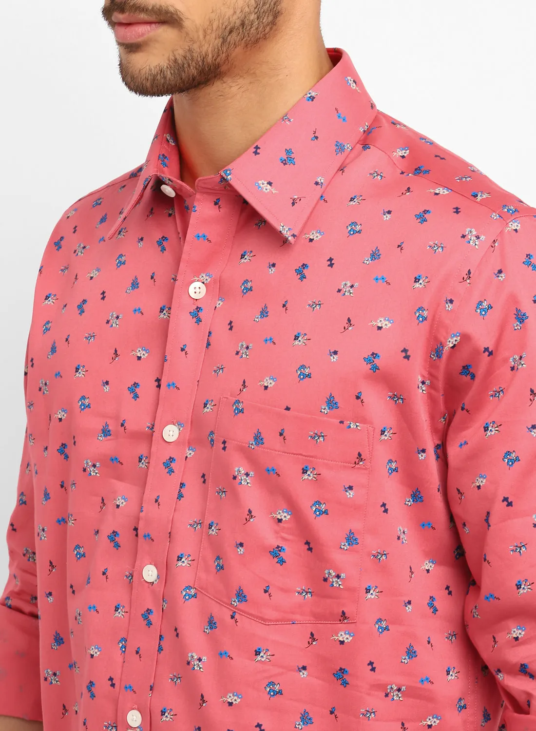 Light Red Cotton Printed Full Sleeve Shirt