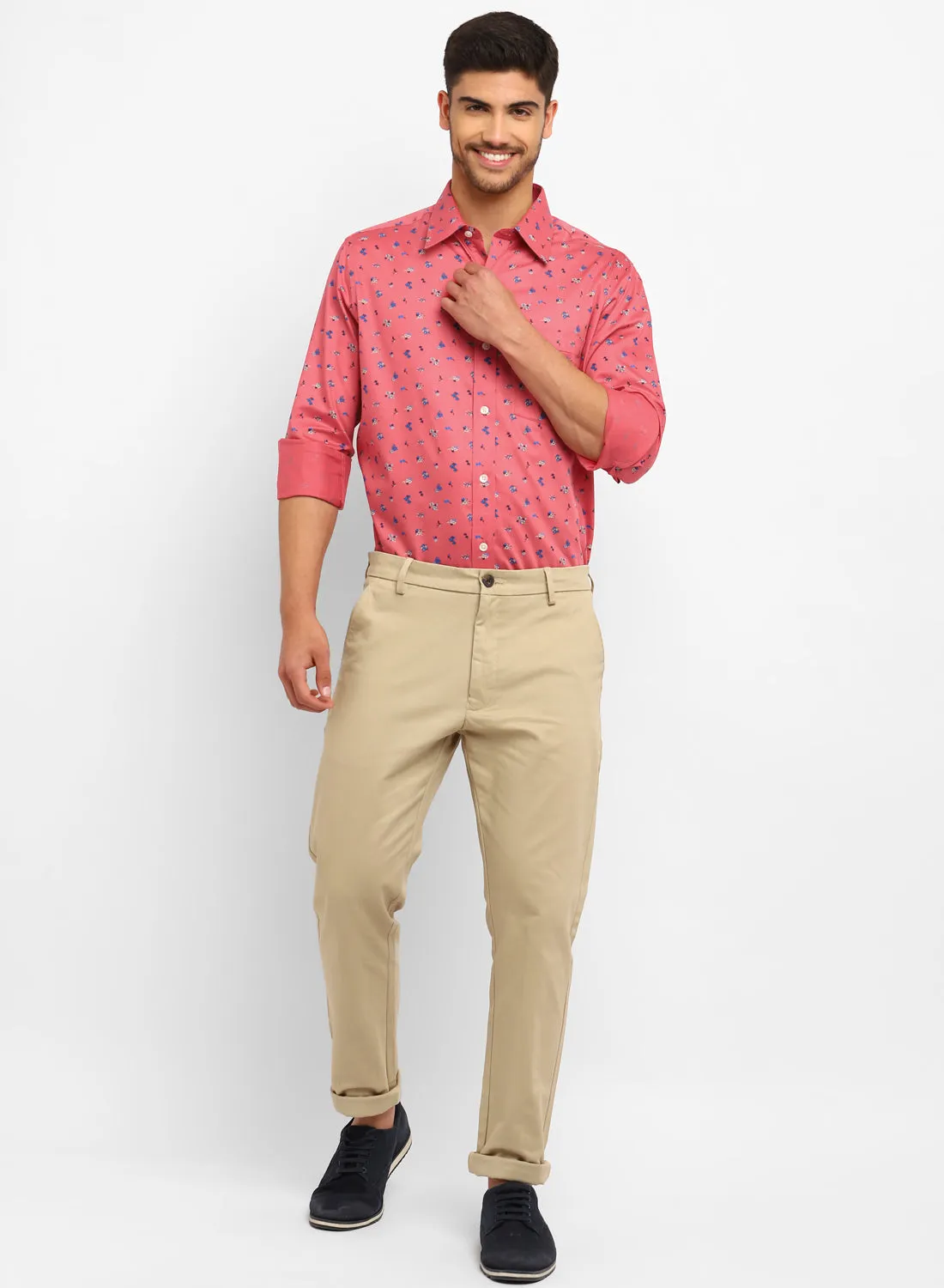 Light Red Cotton Printed Full Sleeve Shirt