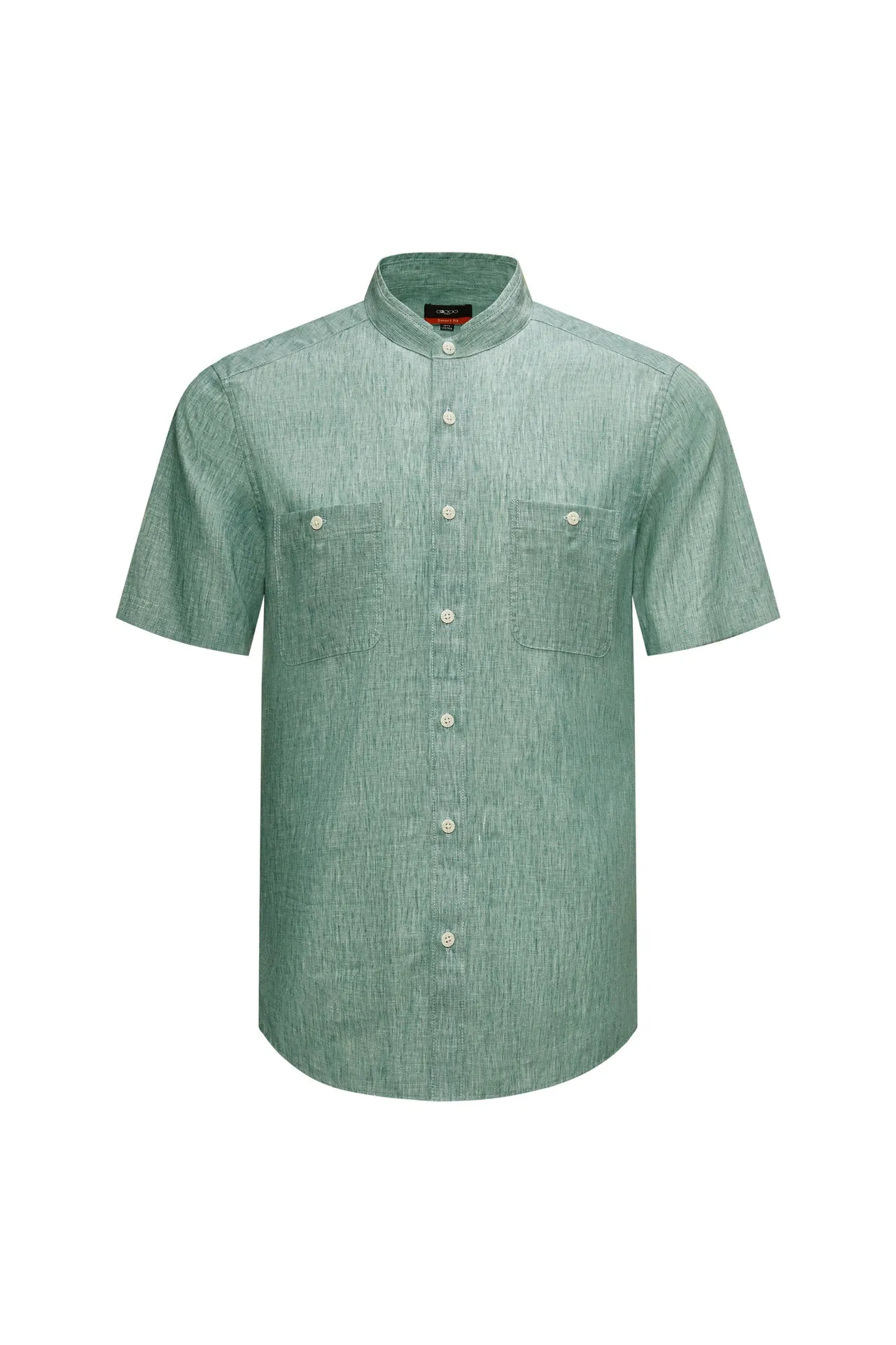 Linen Blend Casual Shirtin Smart Fit Stand Collar
