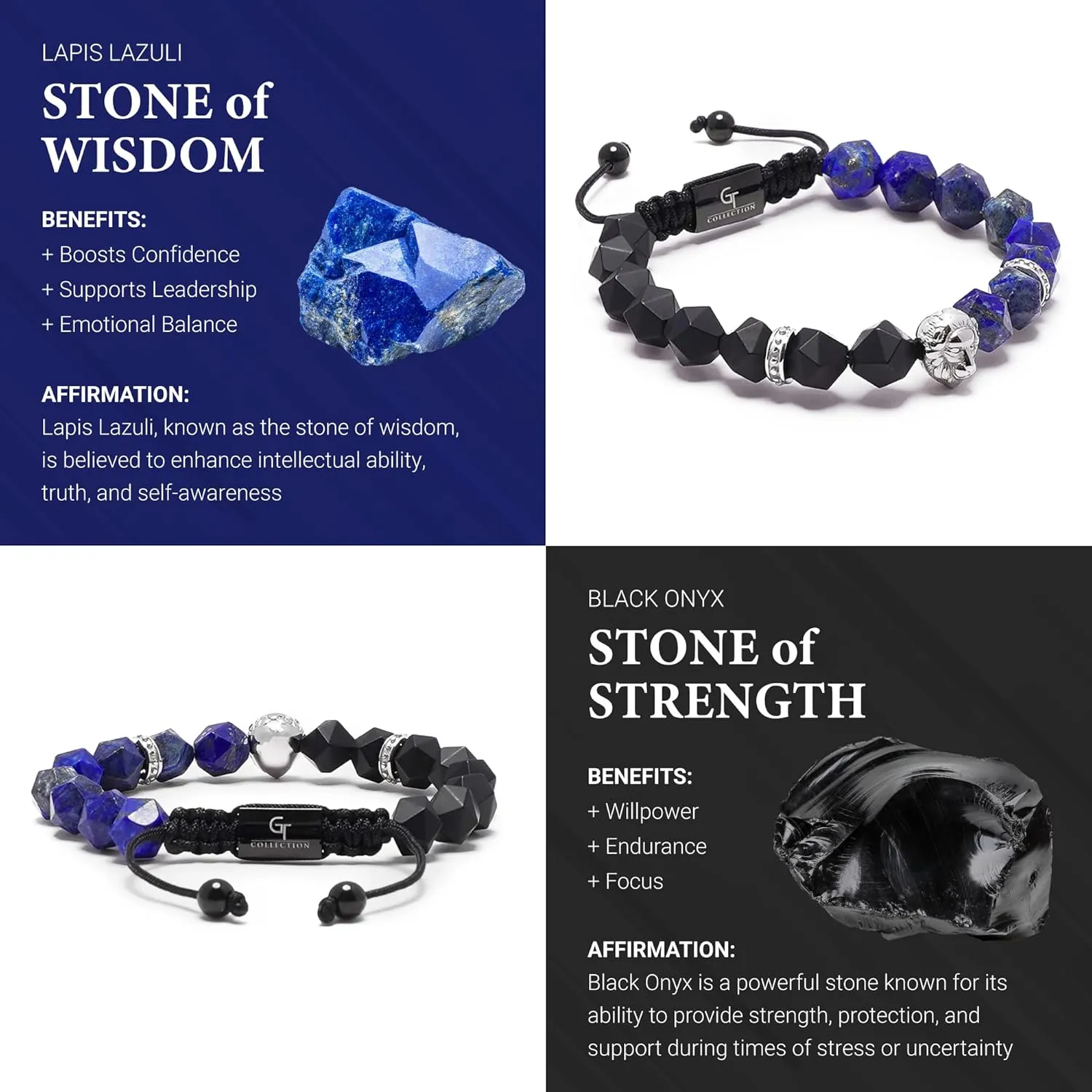 Lion King Beaded Bracelets for Men - Natural Stone Bracelets - Mens Bracelet with Stainless Steel Lion Head, Adjustable Cord, & Powerful Gemstones
