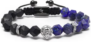 Lion King Beaded Bracelets for Men - Natural Stone Bracelets - Mens Bracelet with Stainless Steel Lion Head, Adjustable Cord, & Powerful Gemstones
