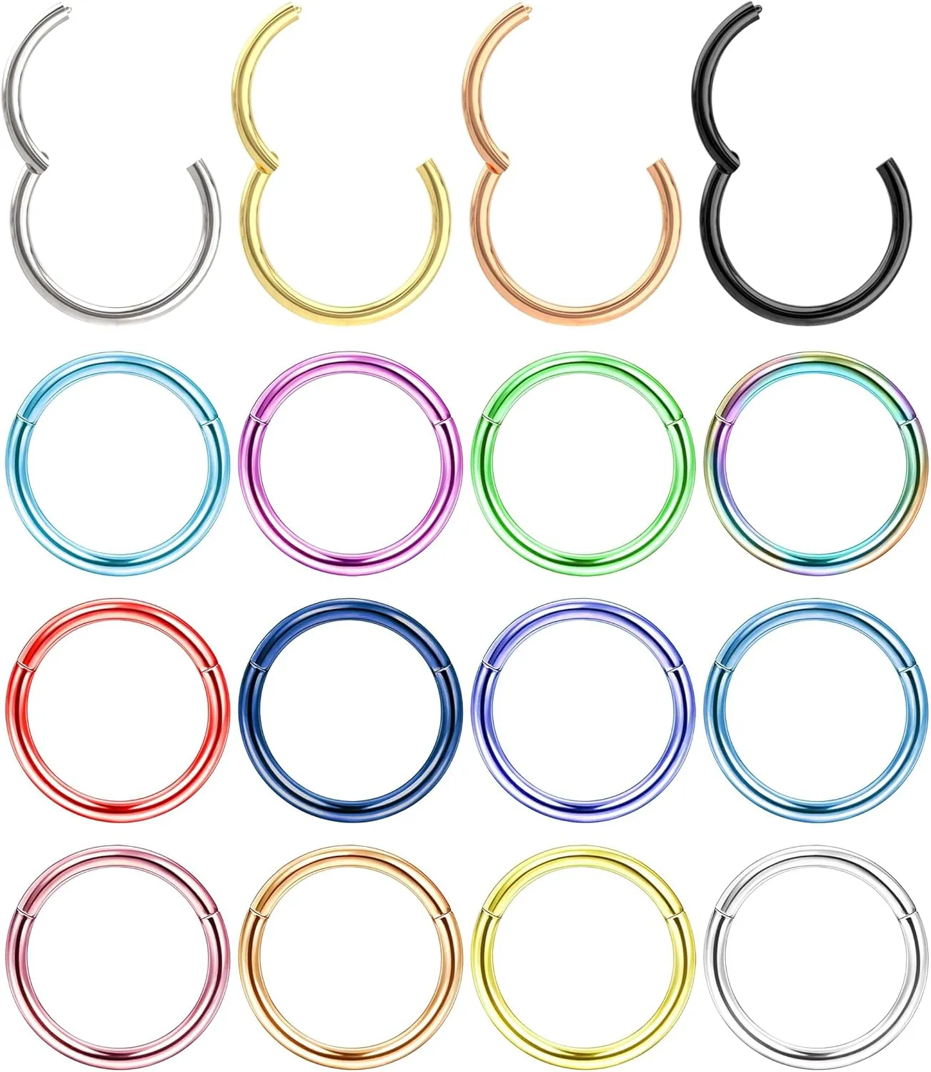 LOLIAS Surgical Steel Nose Rings Hoop Nose Clicker Ring Septum Jewelry 16G 18G Nose Hoop Lip Rings Nose Helix Cartilage Rook Earrings Nostril Piercing Jewelry Hypoallergenic