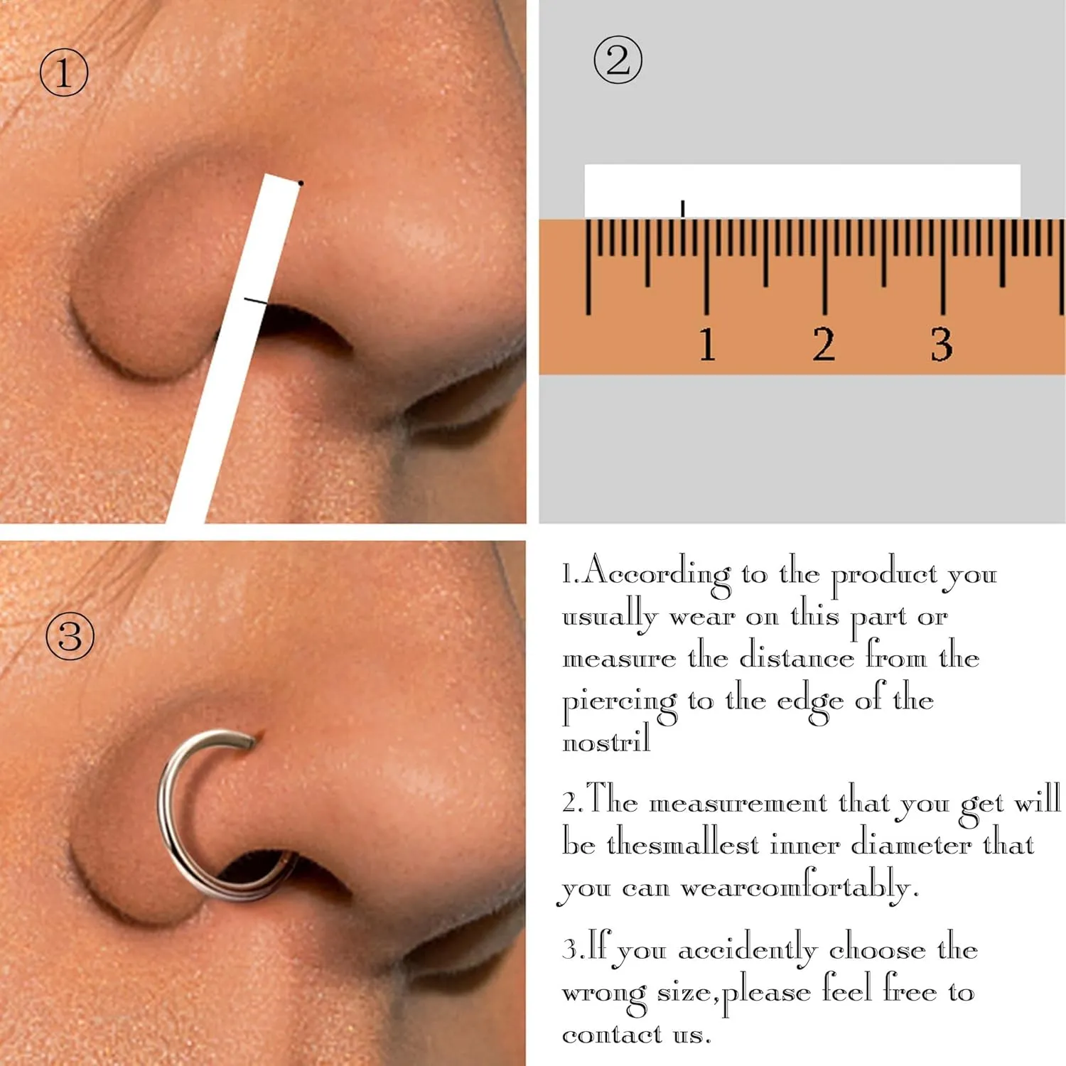LOLIAS Surgical Steel Nose Rings Hoop Nose Clicker Ring Septum Jewelry 16G 18G Nose Hoop Lip Rings Nose Helix Cartilage Rook Earrings Nostril Piercing Jewelry Hypoallergenic