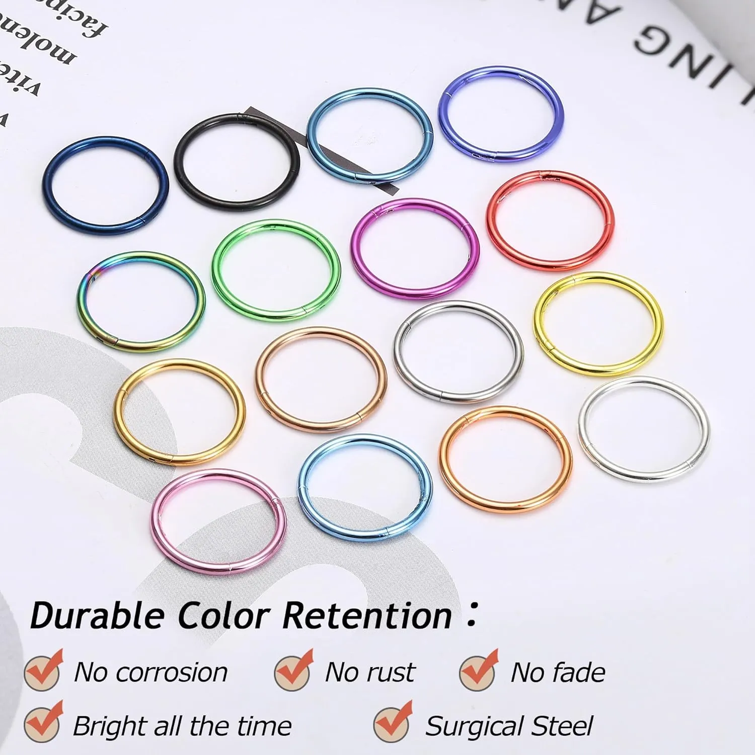 LOLIAS Surgical Steel Nose Rings Hoop Nose Clicker Ring Septum Jewelry 16G 18G Nose Hoop Lip Rings Nose Helix Cartilage Rook Earrings Nostril Piercing Jewelry Hypoallergenic