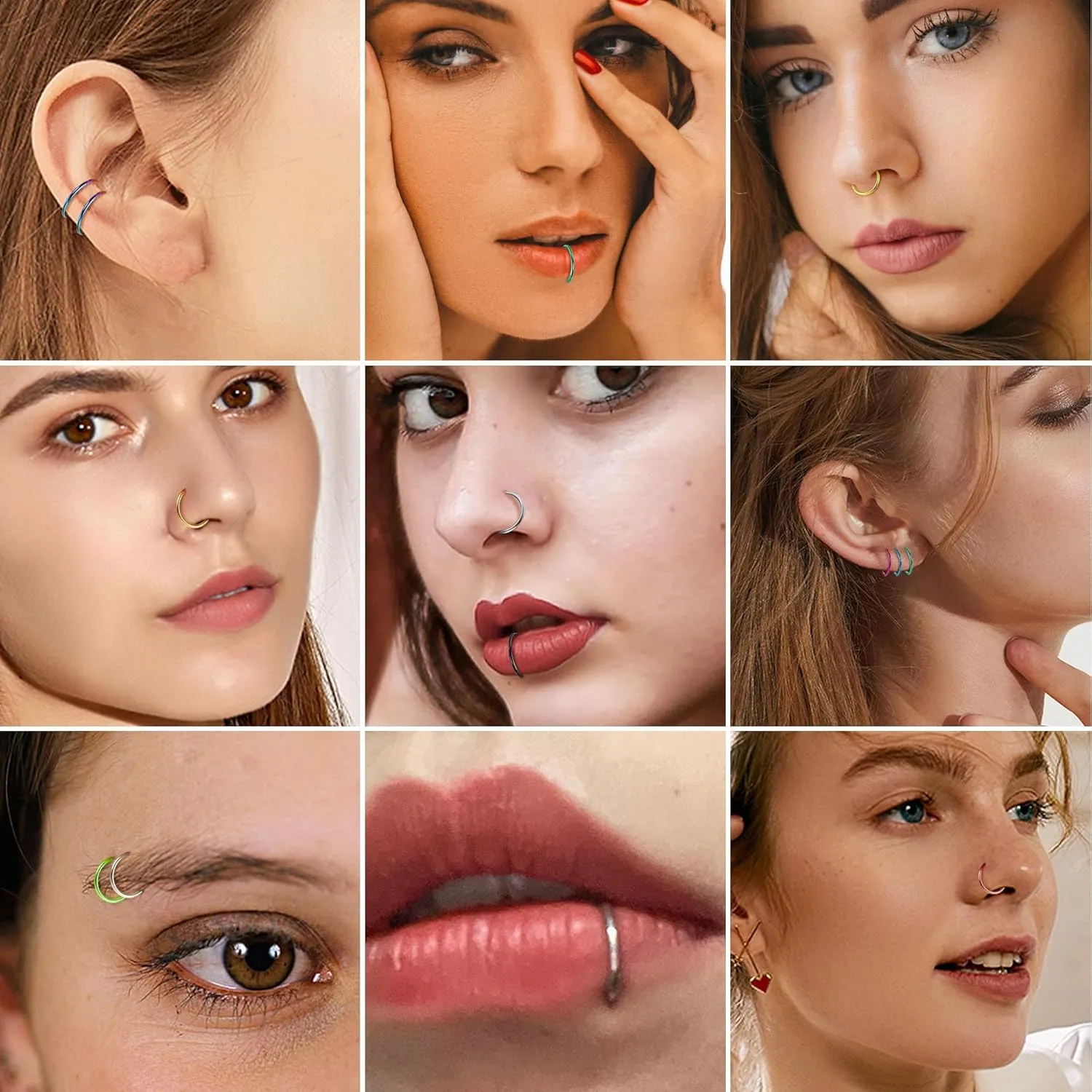LOLIAS Surgical Steel Nose Rings Hoop Nose Clicker Ring Septum Jewelry 16G 18G Nose Hoop Lip Rings Nose Helix Cartilage Rook Earrings Nostril Piercing Jewelry Hypoallergenic