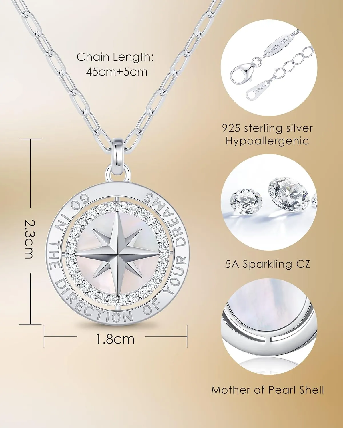 LOUISA SECRET Graduation Gifts for Her 2025, S925 Sterling Silver Compass Birthstone Necklace for Her, Anniversary Birthday Jewelry Gifts for Women Her
