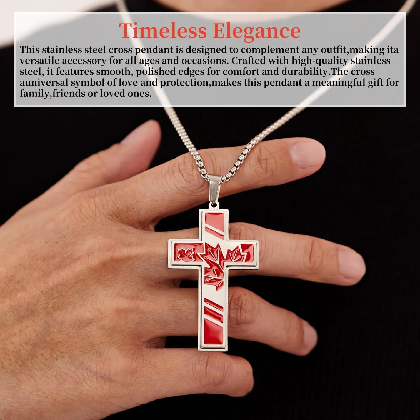 Love and Peace World Series Cold Enamel Hand-Painted and Polished Cross Pendant Necklace for Men Women Metal Stainless Steel Cross Pendant Necklace