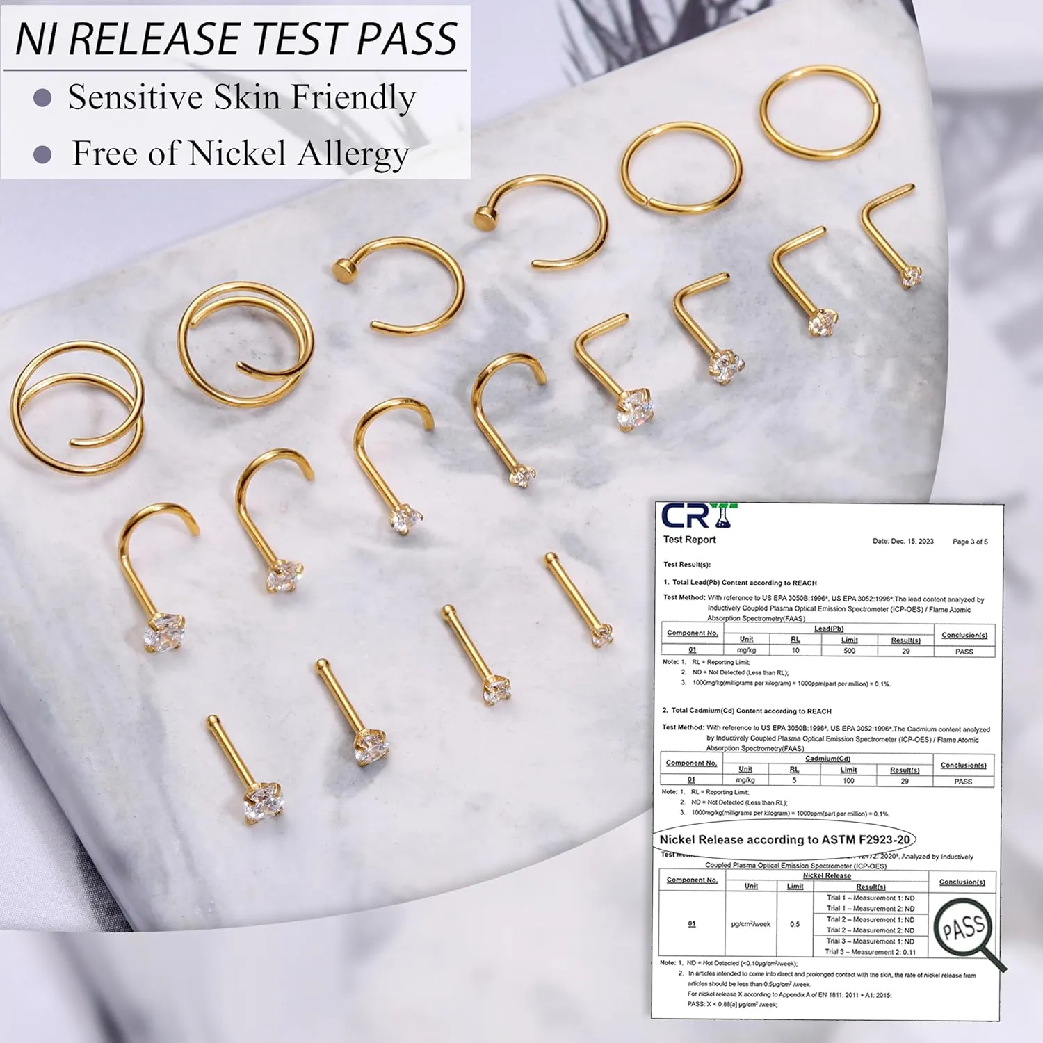 LOYALLOOK 18Pcs Nose Rings Studs - 316L Surgical Steel Gold Nose Studs Double Hoop Nose Ring for Women Men 18G/20G Nose Rings Stud Hypoallergenic Nose/Body Piercing Jewelry 1.5mm 2mm 2.5mm 3mm CZ