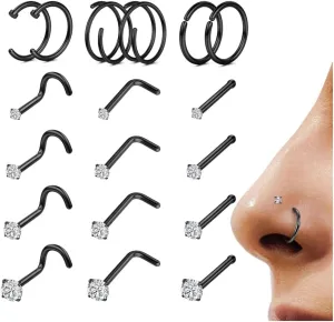 LOYALLOOK 18Pcs Nose Rings Studs - 316L Surgical Steel Gold Nose Studs Double Hoop Nose Ring for Women Men 18G/20G Nose Rings Stud Hypoallergenic Nose/Body Piercing Jewelry 1.5mm 2mm 2.5mm 3mm CZ